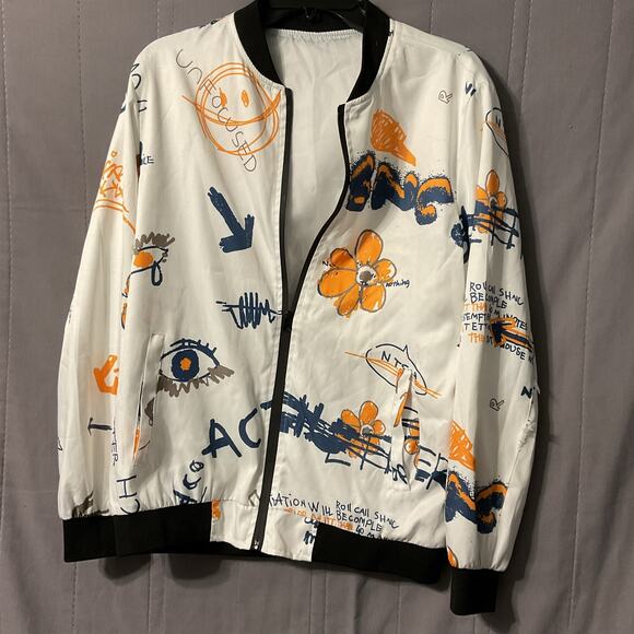 Manfinity Letter & Graphic Print Zip-up Bomber Jacket - Size M - Picture 1 of 7